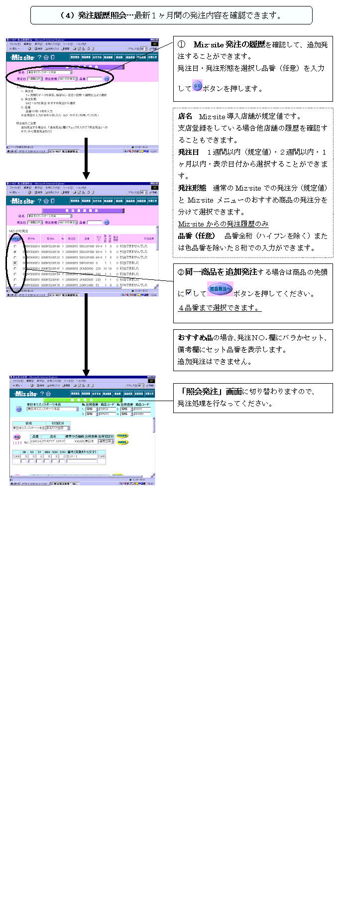 Miz様確認ページ ヘルプメニュー